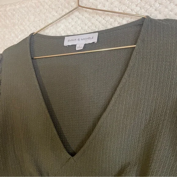 Emma & Michele Shift Dress Dark Green Long Sleeve V-neckline Size Large - Picture 2 of 7